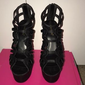 Black with gold heel women’s shoes, size 9